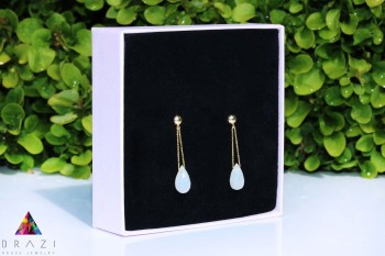 Kolczyki z naturalnym kamieniem księżycowym, złoto 585, w ozdobnym pudełku, biżuteria Brazi