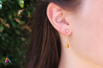 Kolczyki Brazi Druse Jewelry z cytrynu, złote 585, w kształcie kropli.