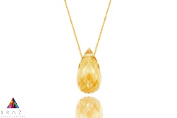 Brazi Druse: Komplet cytrynowy, złoty naszyjnik z fasetowanym, kroplowym kamieniem 585.