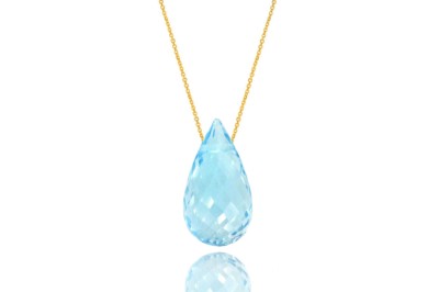 Naszyjnik Brazi Druse Jewelry: Topaz Sky Blue, kropla, złoto 585.
