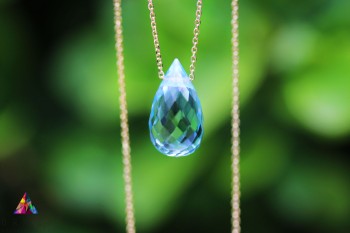 Naszyjnik Brazi Druse, topaz Sky Blue, kropla, złoto 585.