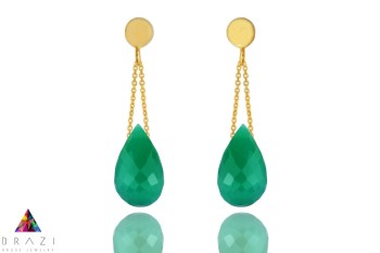 Kolczyki Brazi Druse Jewelry: Chalcedon, zielone, fasetowane krople, złoto 585.