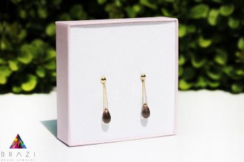 Kolczyki Brazi Druse Jewelry: Kwarc Dymny, krople, złoto 585.