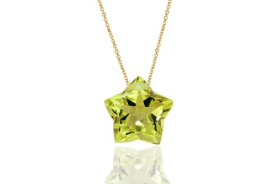 Naszyjnik z fasetowanym kwarcem cytrynowym w kształcie gwiazdki na złotym łańcuszku próby 585, biżuteria Brazi