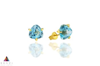 Kolczyki Topaz Sky Blue 3 ct. Trylion złoto 585