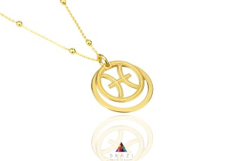 Pozłacany naszyjnik z okrągłą ażurową zawieszką i ozdobnym łańcuszkiem z kuleczkami, biżuteria Brazi