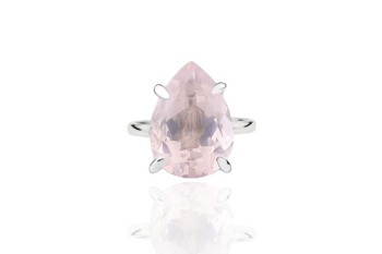 Pierścionek z kwarcem różowym 6 ct w kształcie kropli w srebrnej oprawie, produkt marki Brazi.