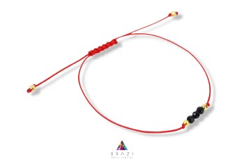 Bransoletka z naturalnym czarnym turmalinem na sznurku z zapięciem makramowym, biżuteria Brazi