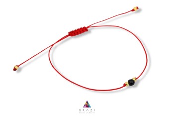 Brazi Druse: Czerwona bransoletka Szczęścia z turmalinem, złota oprawa.