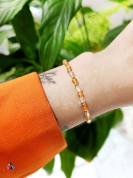 Bransoletka z naturalnym cytrynem i kryształem górskim na beżowym sznurku, biżuteria marki Brazi