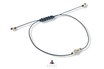 Bransoletka sznurkowa z fasetowanym labradorytem i złotymi koralikami, ręcznie wykonana biżuteria Brazi
