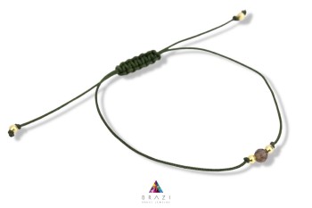 Bransoletka z naturalnym kwarcem dymnym na oliwkowym sznurku z regulowanym zapięciem, biżuteria Brazi