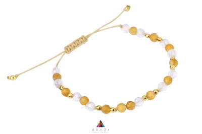 Bransoletka sznurkowa z fasetowanym cytrynem i kryształem górskim, regulowane zapięcie, marka Brazi