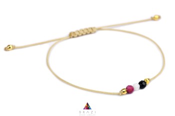 Bransoletka z kamieni naturalnych na beżowym sznurku z pozłacanymi elementami, biżuteria Brazi