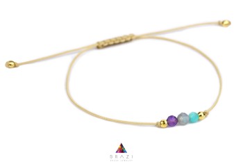 Bransoletka z naturalnych kamieni na złotym sznurku z regulowanym zapięciem, biżuteria Brazi