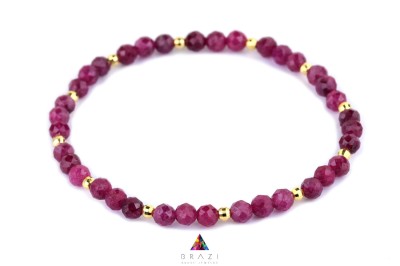 Bransoletka Rubin Brazi Druse Jewelry:  delikatna, rubinowe fasetowane koraliki, złote zapięcie.