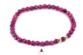 Bransoletka z naturalnego fasetowanego rubinu ze złotymi elementami, ręcznie wykonana biżuteria Brazi
