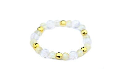 Pierścionek z naturalnym kryształem górskim i cytrynem w oprawie ze złota, biżuteria Brazi