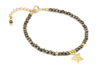 Bransoletka z fasetowanego pirytu ze złotymi elementami i zawieszką w kształcie gwiazdki, biżuteria Brazi