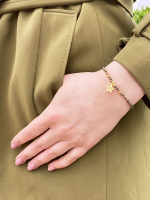 Bransoletka Piryt Brazi Druse, złota zawieszka-gwiazdka.