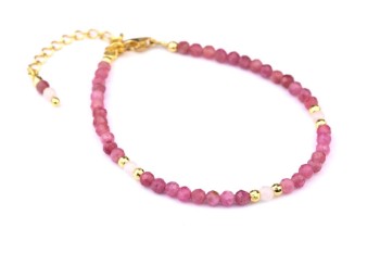Bransoletka z fasetowanym turmalinem i kwarcem różowym na pozłacanym łańcuszku, biżuteria Brazi