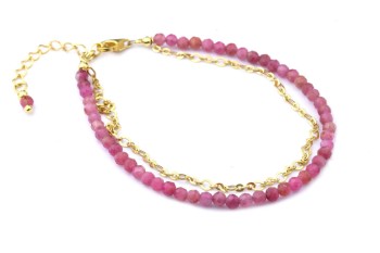 Różowa bransoletka z turmalinu, Brazi Druse Jewelry, delikatny łańcuszek.