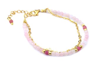 Bransoletka Kwarc Różowy Turmalin łańcuszek 