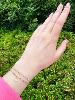 Podwójna bransoletka z wielobarwnym turmalinem i zawieszką w kształcie lotosu, marka Brazi