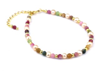 Bransoletka Brazi Druse z kolorowego turmalinu i pereł.