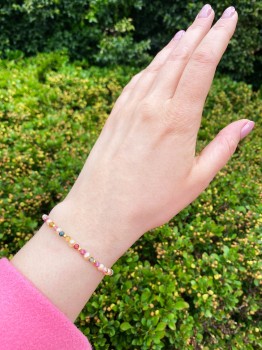 Delikatna bransoletka Brazi Druse z kolorowego turmalinu i pereł.