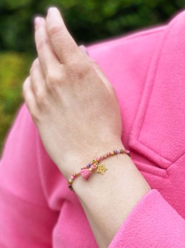 Bransoletka Brazi Druse z kolorowego turmalinu, zawieszką-gwiazdką i chwostkiem.