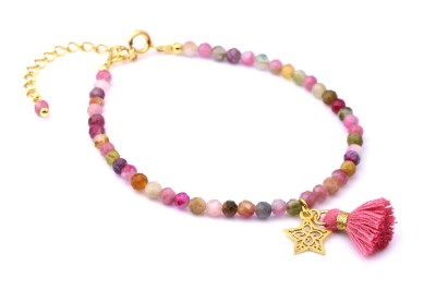 Bransoletka z kolorowych turmalinów ze złotym zapięciem i przedłużką, biżuteria Brazi