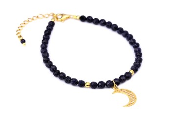 Bransoletka Noc Kairu: niebieska sunstone, złota zawieszka księżyc.
