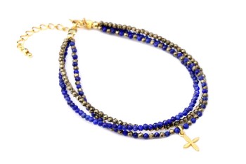 Bransoletka Lapis Lazuli i Piryt potrójna 