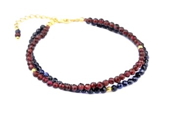 Bransoletka z szafirem i granatem ze złotym zapięciem na karabińczyk i regulacją, marka Brazi