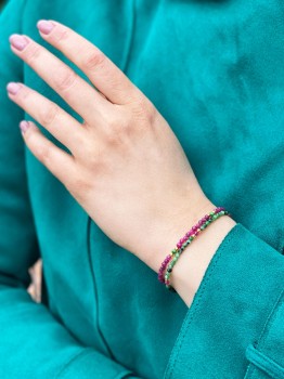 Bransoletka Rubin Zoisyt Brazi Druse: podwójna, z kamieniami w odcieniach zieleni i różu.