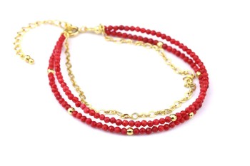 Bransoletka Brazi Druse Jewelry z korala, czerwona, potrójny łańcuszek.
