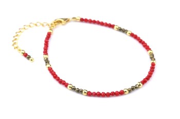 Bransoletka z naturalnego czerwonego koralu i pirytu ze złoconymi elementami, biżuteria Brazi