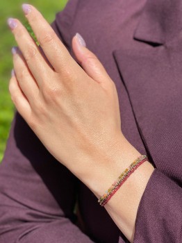 Potrójna bransoletka z kolorowym turmalinem, granatem i pirytem na nadgarstku, biżuteria Brazi