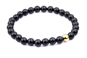 Bransoletka z czarnego turmalinu i hematytu ze złotym akcentem, biżuteria Brazi