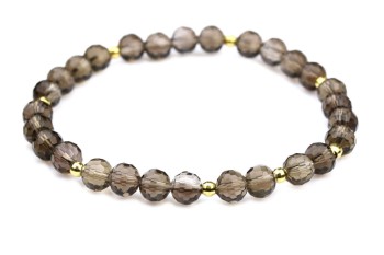 Bransoletka z naturalnym fasetowanym kwarcem dymnym i złotymi przekładkami, biżuteria marki Brazi