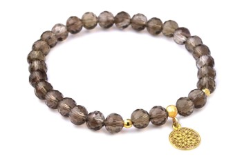 Bransoletka Brazi Druse Jewelry z kwarcu dymnego, z zawieszką mandala.