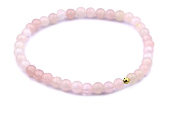 Bransoletka z naturalnego kwarcu różowego ze złotym fasetowanym koralikiem, biżuteria Brazi