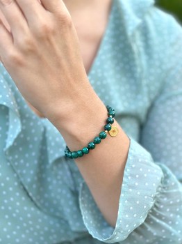 Bransoletka Brazi Druse z malachitu, zielona, z zawieszką-monetą.