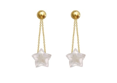 Kolczyki z naturalnym kwarcem różowym w kształcie gwiazdek, wykonane ze złota próby 585, biżuteria Brazi.