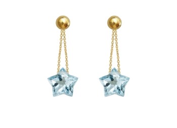 Złote kolczyki z naturalnym topazem Sky Blue w szlifie gwiazdki, biżuteria Brazi