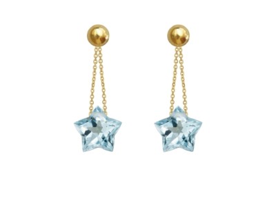 Złote kolczyki z naturalnym topazem Sky Blue w szlifie gwiazdki, biżuteria Brazi