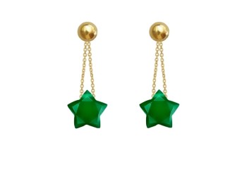 Kolczyki Brazi Druse Jewelry: zielone chalcedony w kształcie gwiazdek, złoto 585.