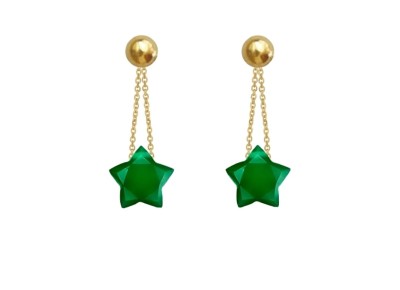 Kolczyki Brazi Druse Jewelry: zielone chalcedony w kształcie gwiazdek, złoto 585.