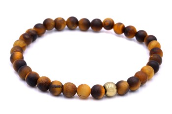 Bransoletka męska z matowego tygrysiego oka i hematytu z mosiężnym detalem, biżuteria Brazi